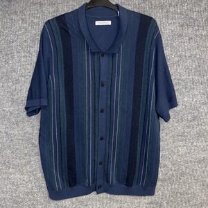 Tommy Bahama Palmarito Button Front Knit SWEATER Polo Shirt XXL Blue Green White